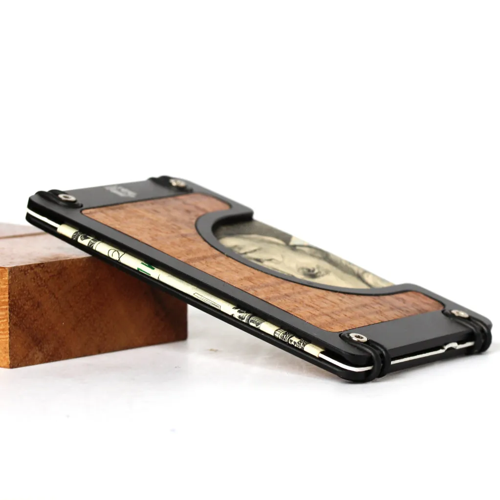 Koa Wood and Metal Slim Wallet