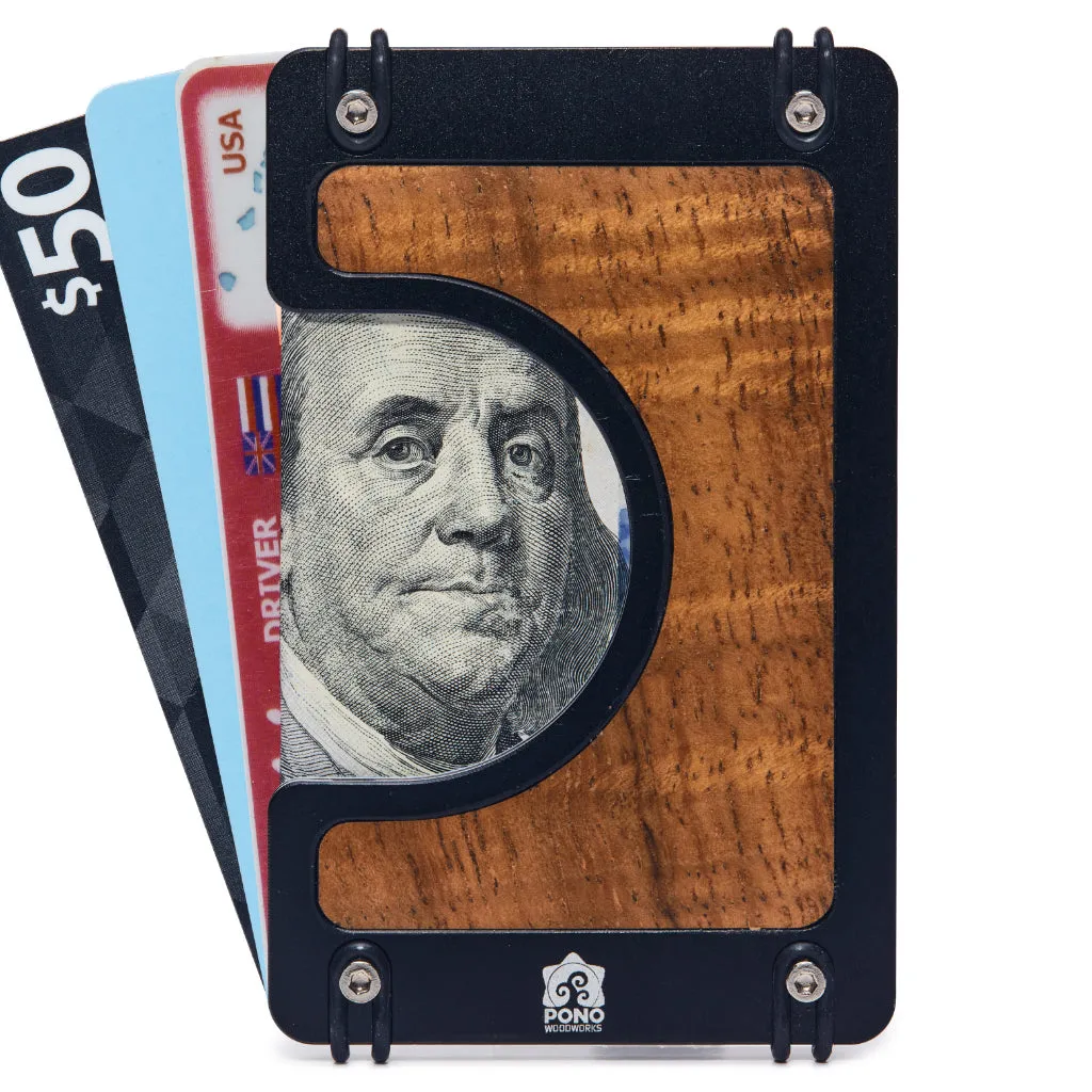 Koa Wood and Metal Slim Wallet