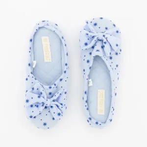 Ladies Bow Printed Closed Toe Slipper-Light Blue