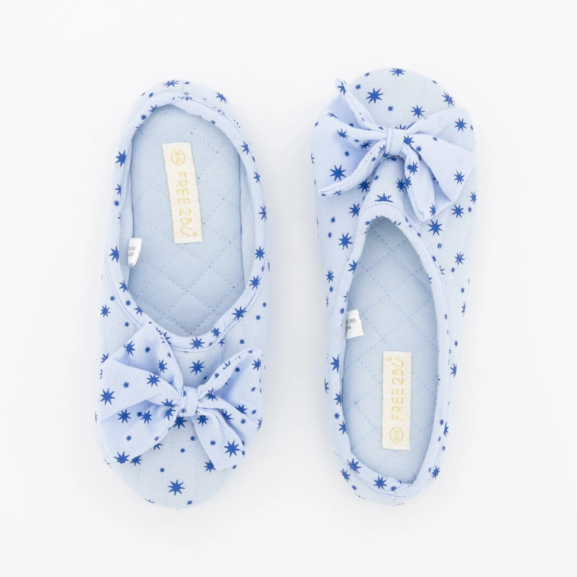 Ladies Bow Printed Closed Toe Slipper-Light Blue