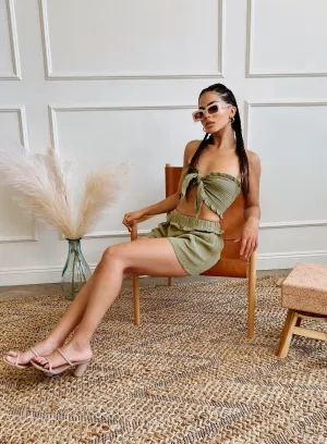 Lucia Olive Green Two Piece Crop Top & Shorts Set