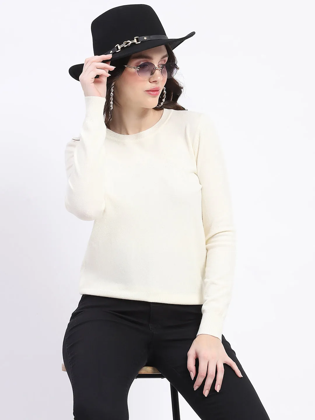 Madame Crew Neck Relaxed Fit Off White Sweater