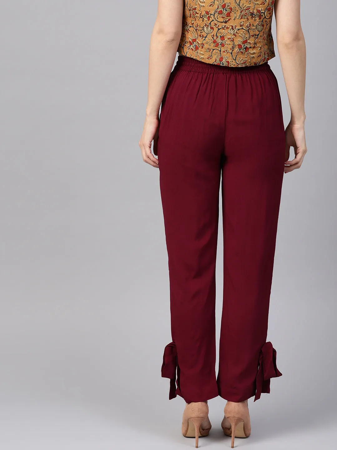 Maroon Side Bow Regular Pants