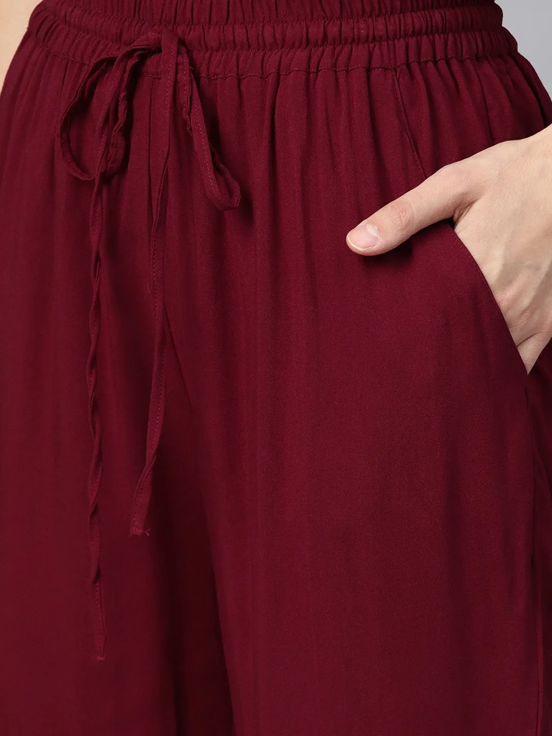 Maroon Side Bow Regular Pants