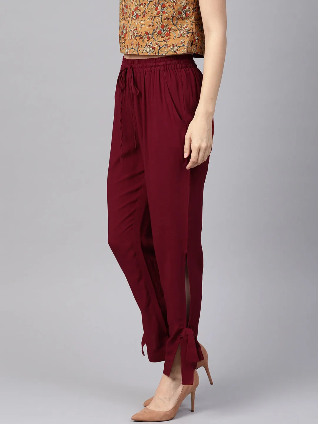 Maroon Side Bow Regular Pants