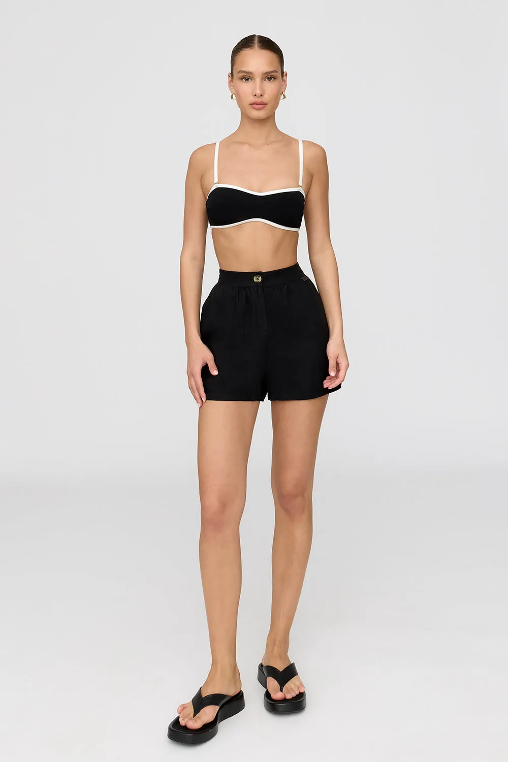 MARRAKECH LINEN BLEND TAILORED SHORTS - SHADOW BLACK