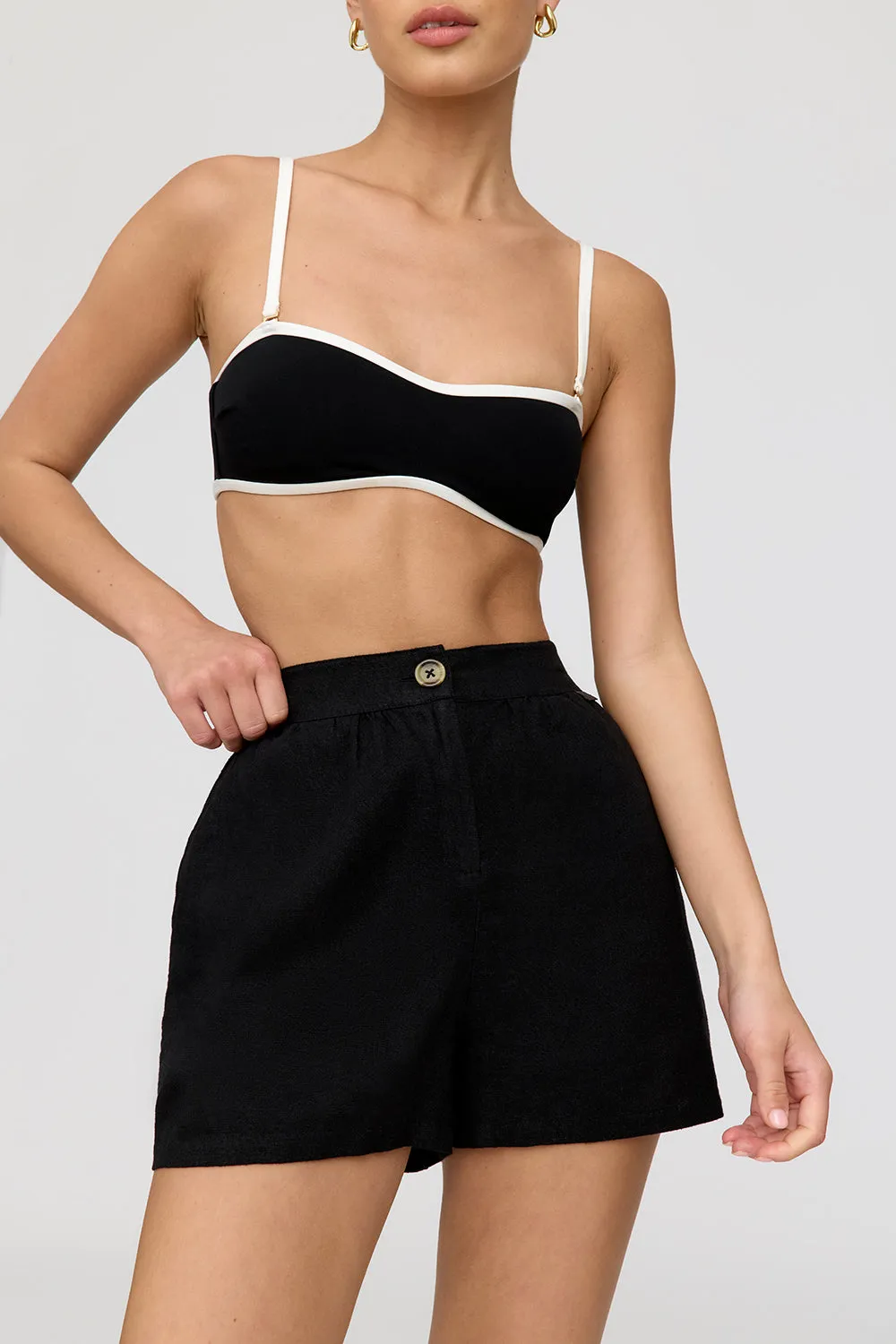 MARRAKECH LINEN BLEND TAILORED SHORTS - SHADOW BLACK