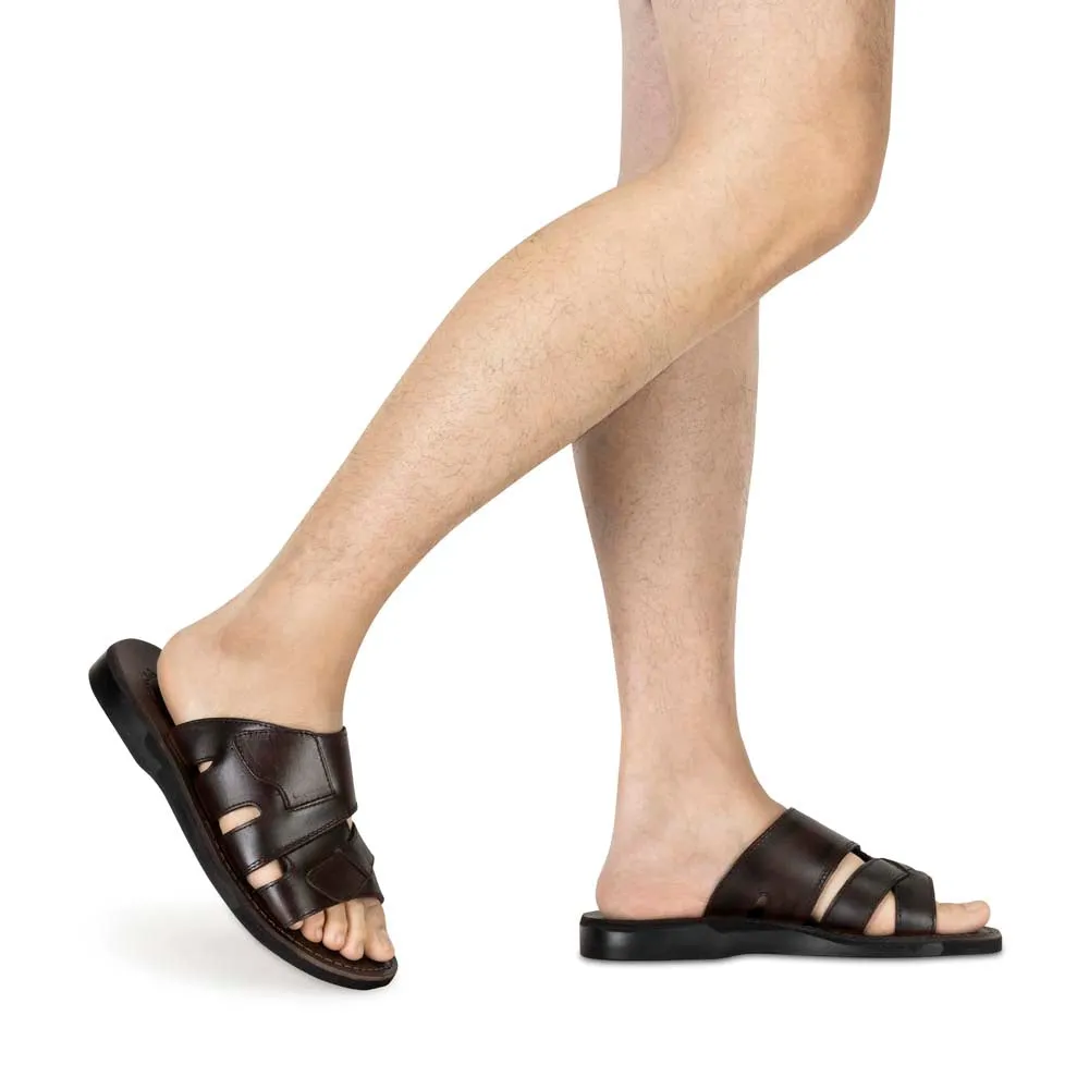Mateo - Leather Open Toe Slide Sandal | Brown