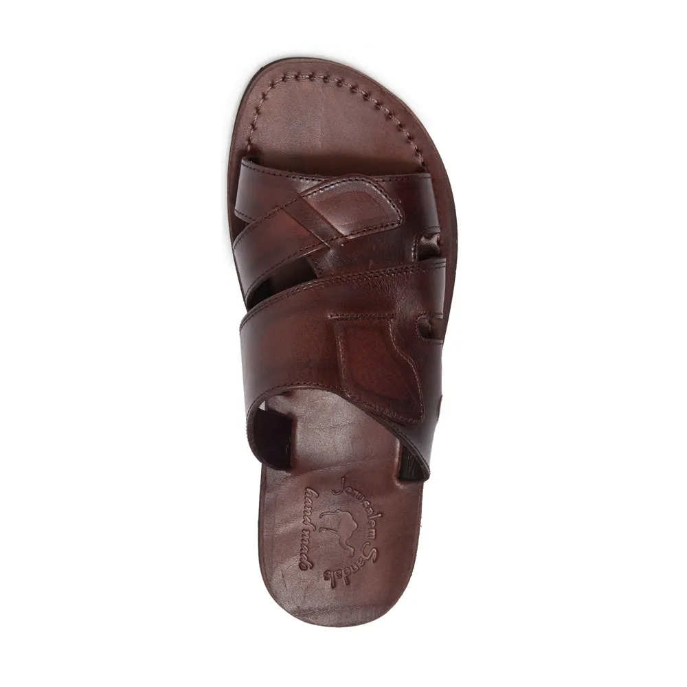Mateo - Leather Open Toe Slide Sandal | Brown