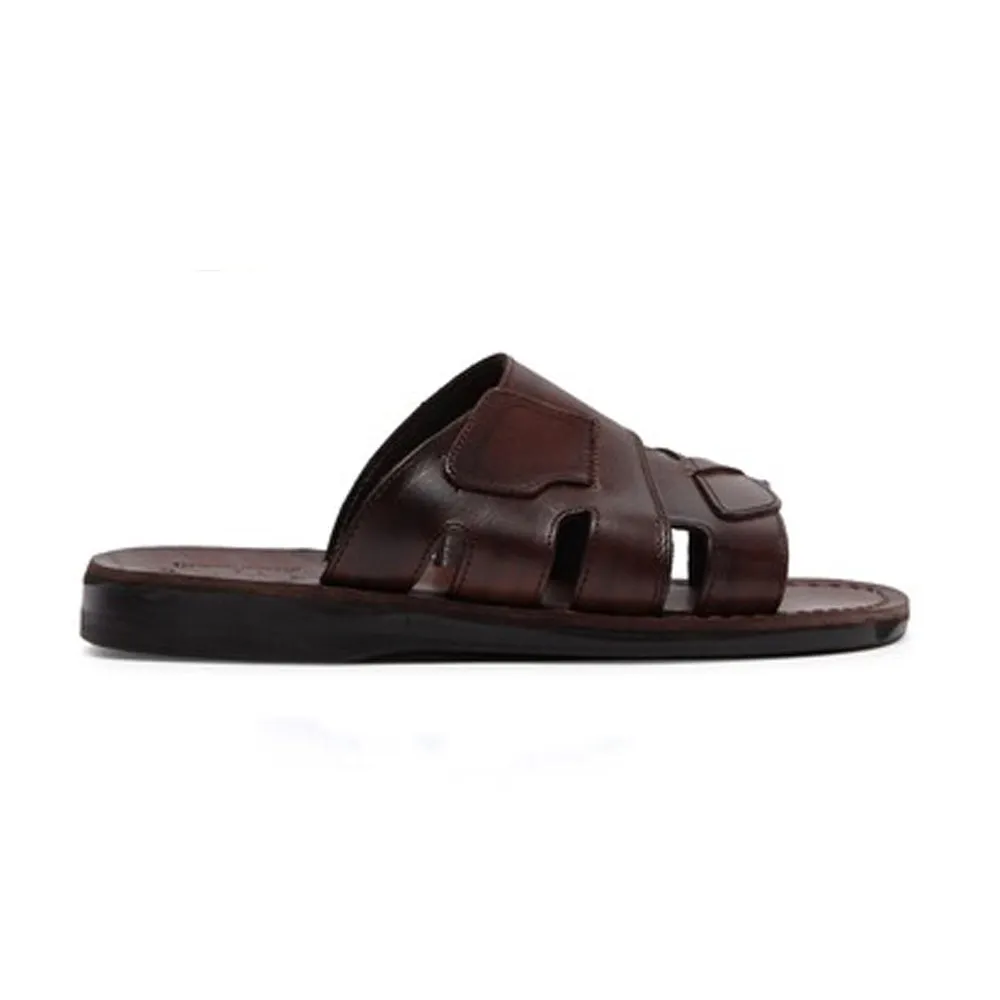 Mateo - Leather Open Toe Slide Sandal | Brown
