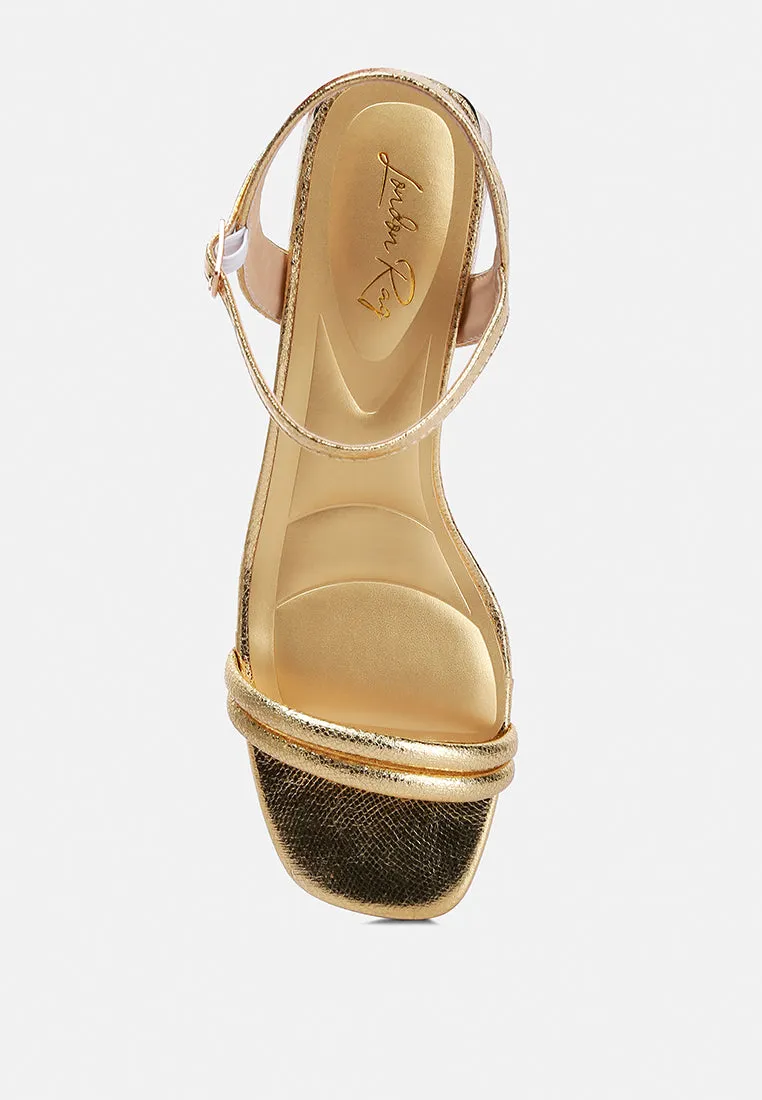 Metallic Strap Block Heels By Ruw