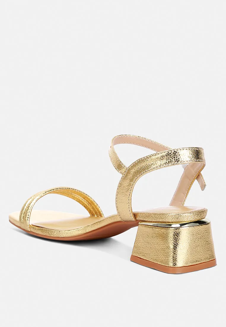 Metallic Strap Block Heels By Ruw