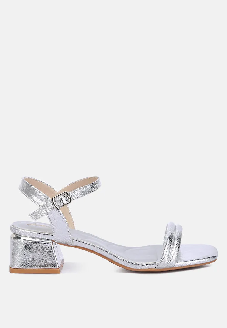 Metallic Strap Block Heels By Ruw