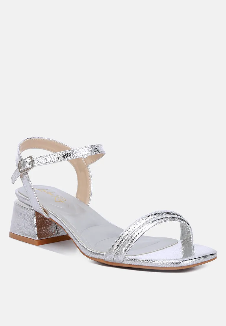 Metallic Strap Block Heels By Ruw