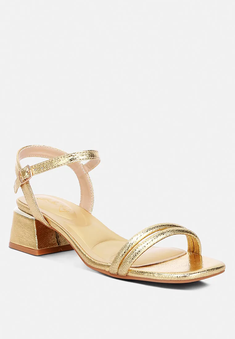 Metallic Strap Block Heels By Ruw