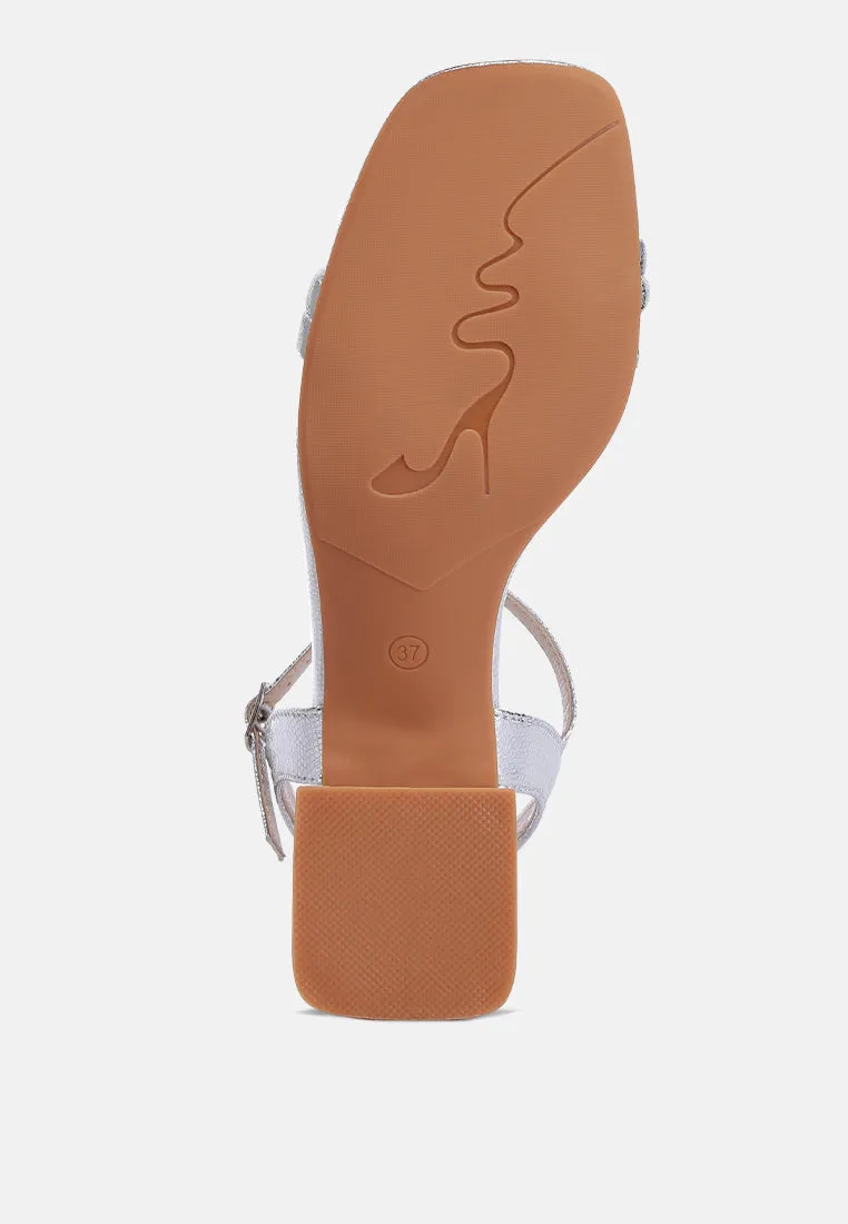 Metallic Strap Block Heels By Ruw