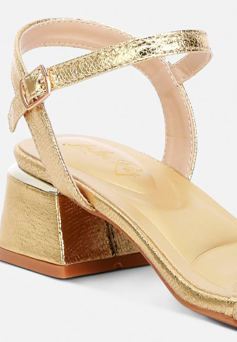 Metallic Strap Block Heels By Ruw