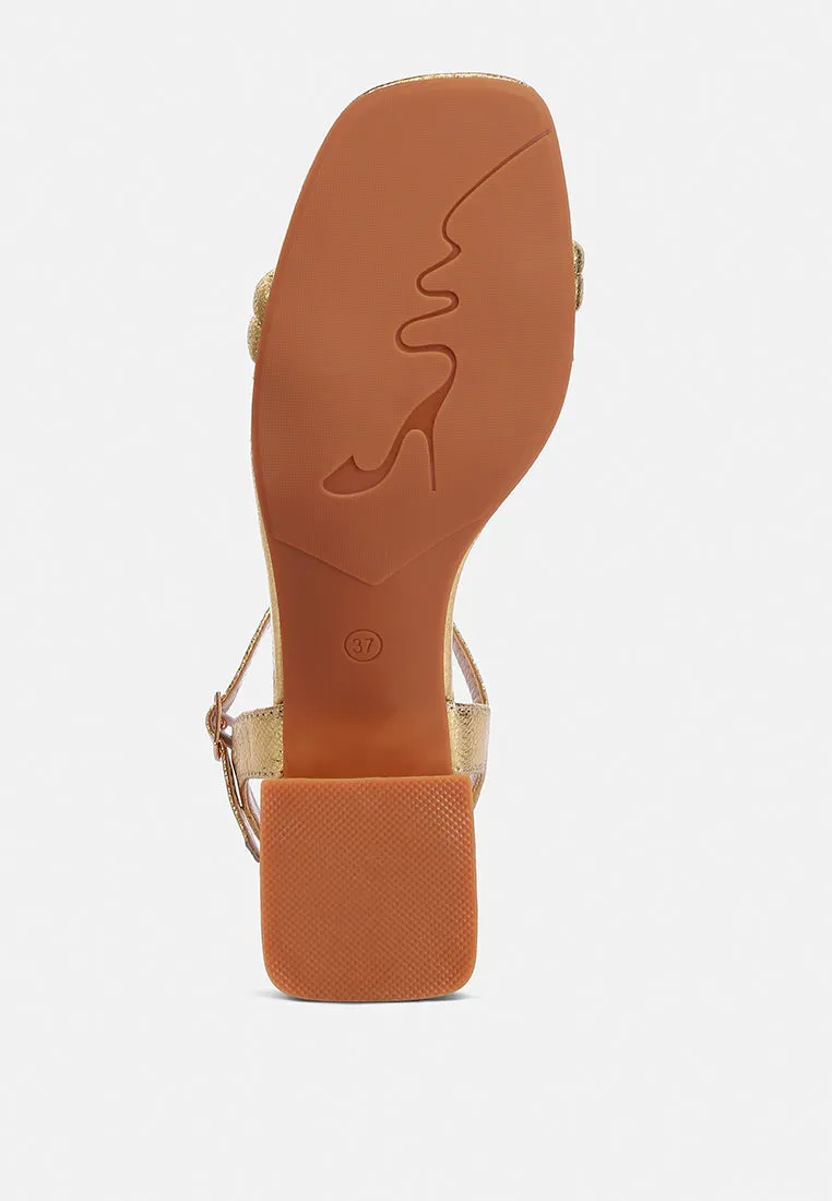 Metallic Strap Block Heels By Ruw