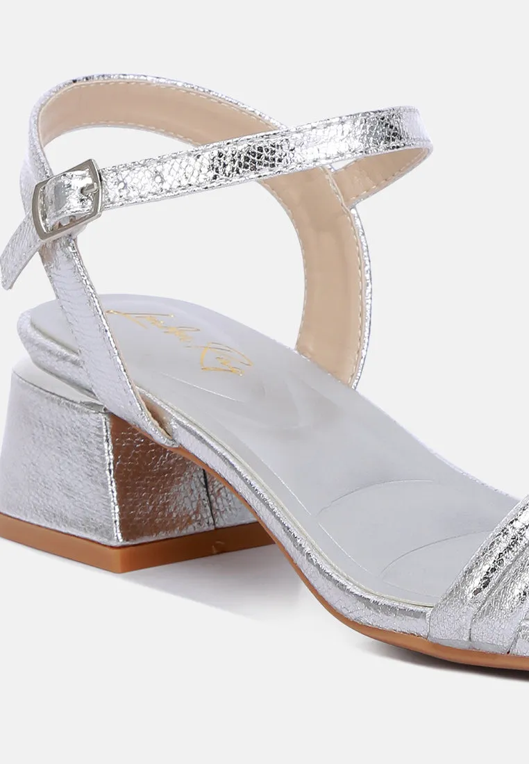 Metallic Strap Block Heels By Ruw