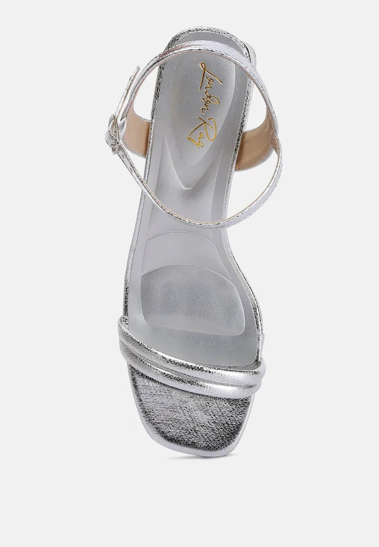 Metallic Strap Block Heels By Ruw