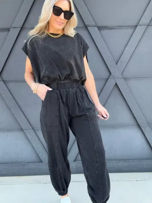 Mineral Washed Jogger Set In Ash Black