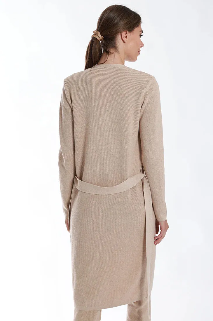 Minnie Rose- Cotton Cashmere Baby Shaker Belted Cardigan- Brown Sugar