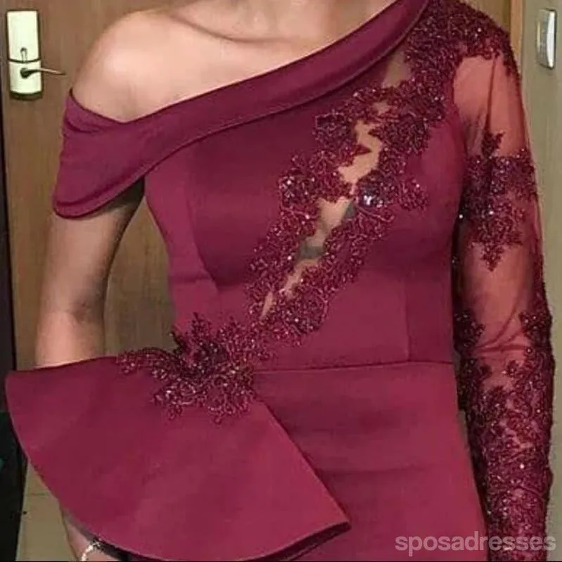 Mismatched Burgundy One shoulder Mermaid Cheap Long Bridesmaid Dresses Gown Online,WG1100