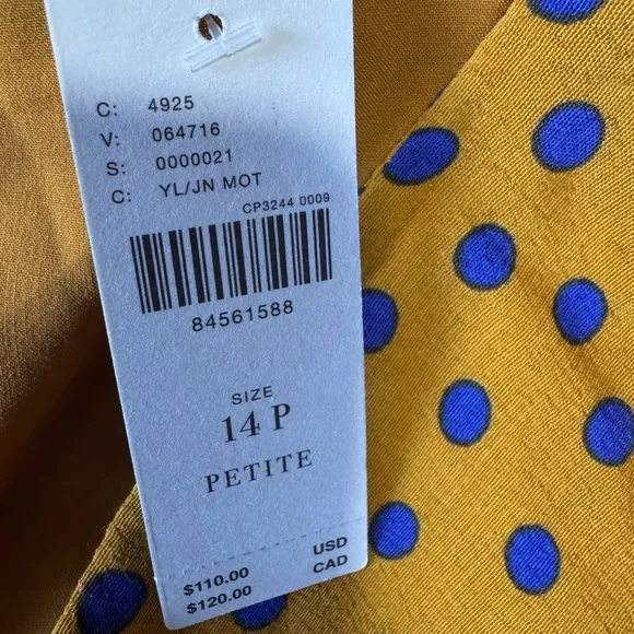 New Maeve Women’s Polka Dot Mustard Skirt Sz 14P