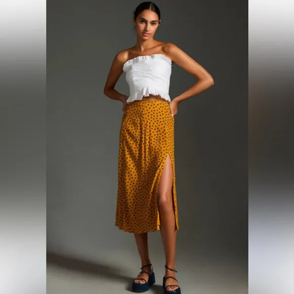 New Maeve Women’s Polka Dot Mustard Skirt Sz 14P