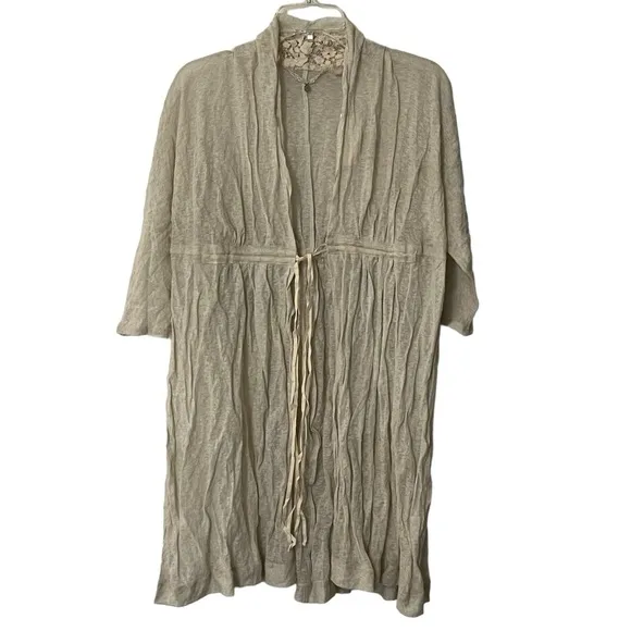 NWT Anthropologie Knitted &amp; Knotted Crinkled Open Front Cardigan with ties Boho