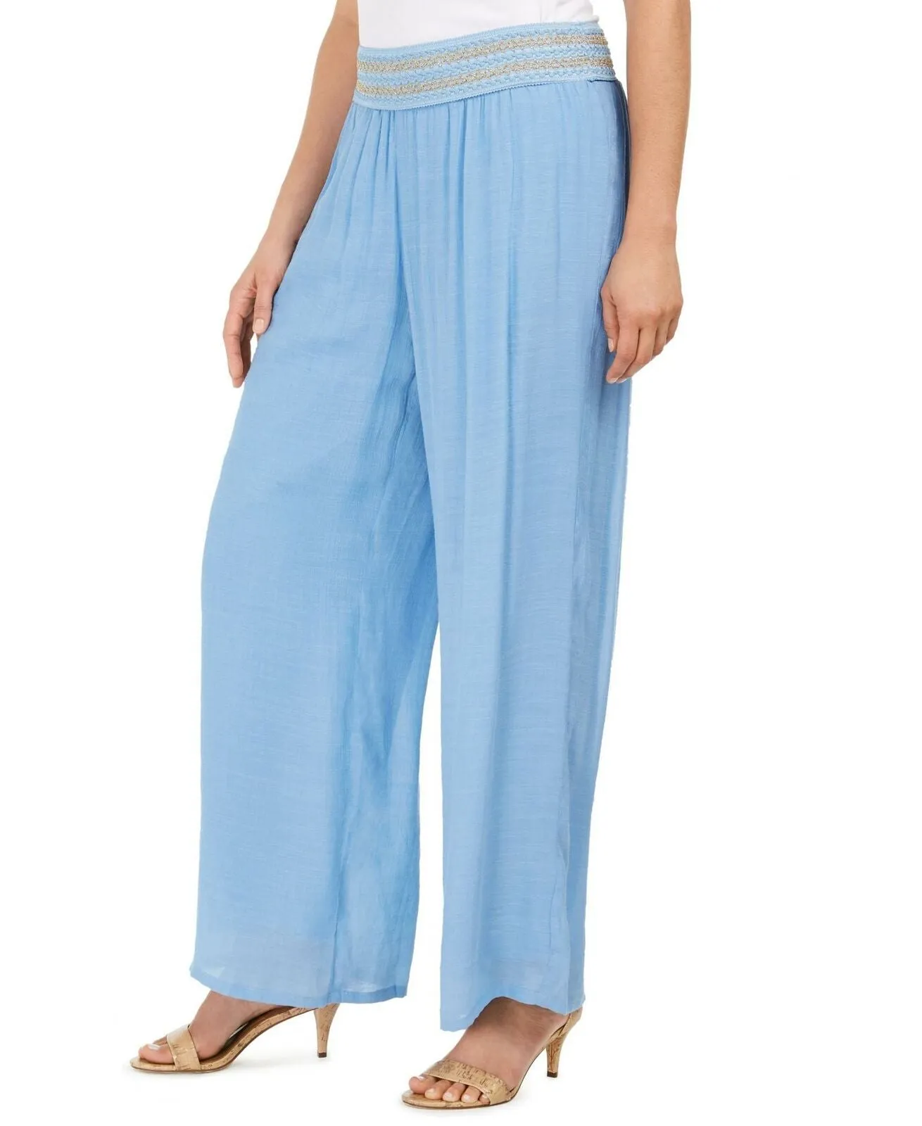 NWT JM Collection Women's Metallic Detail Wide Leg Gauze Pants. 100040828MS XL