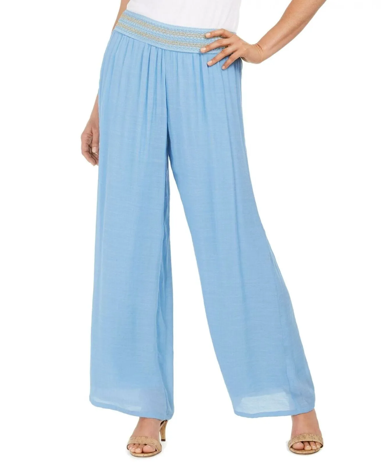 NWT JM Collection Women's Metallic Detail Wide Leg Gauze Pants. 100040828MS XL