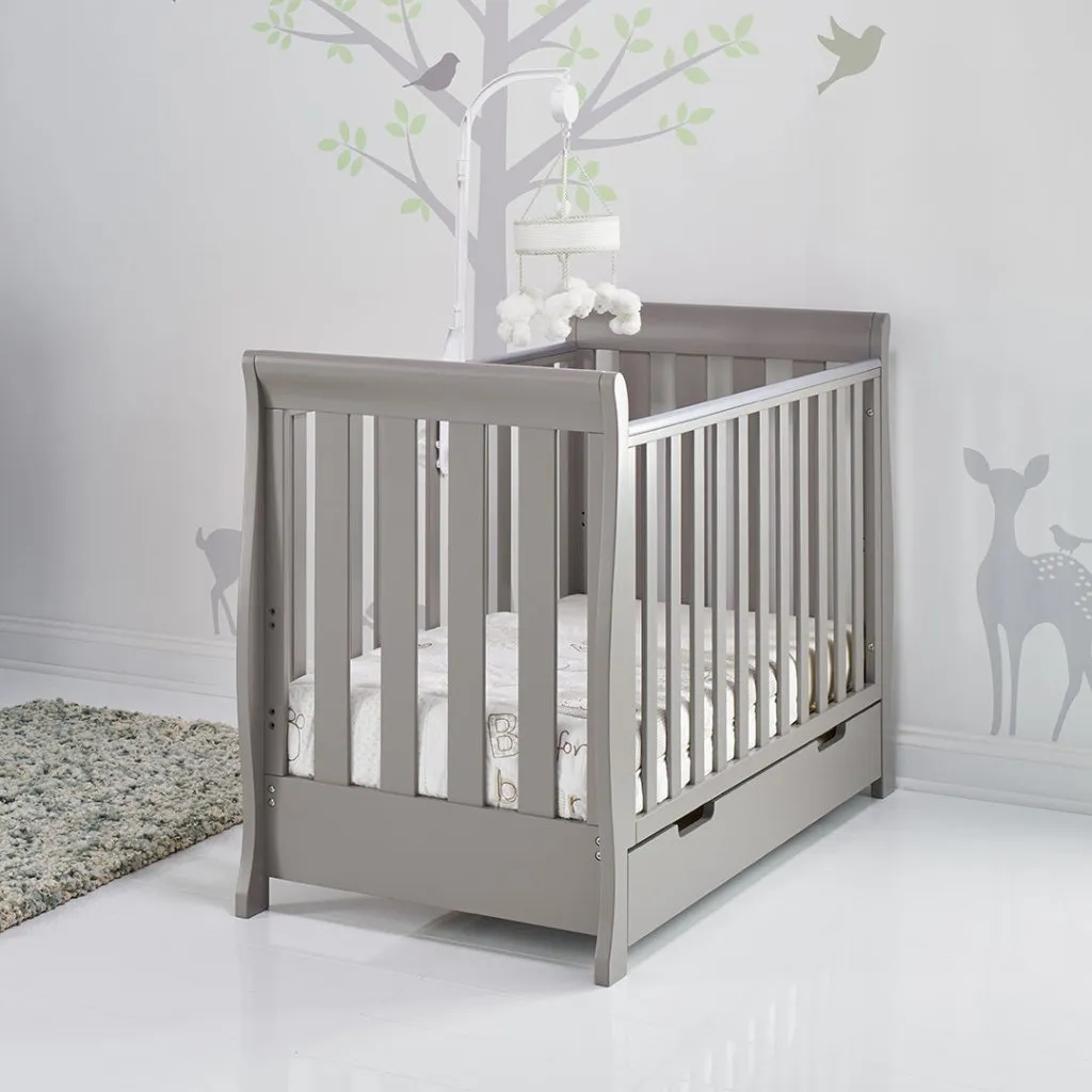 OBABY Stamford Mini Sleigh Cot Bed - Warm Grey
