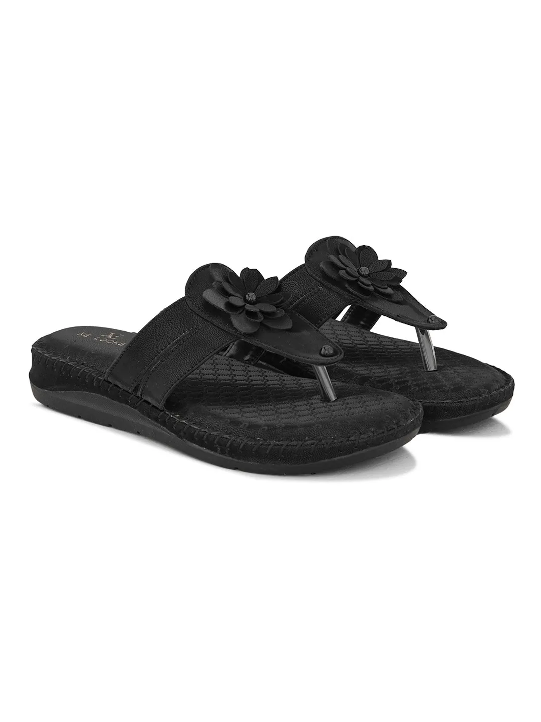 Orthopedic Flat Slippers - Flower Embellishment Flats