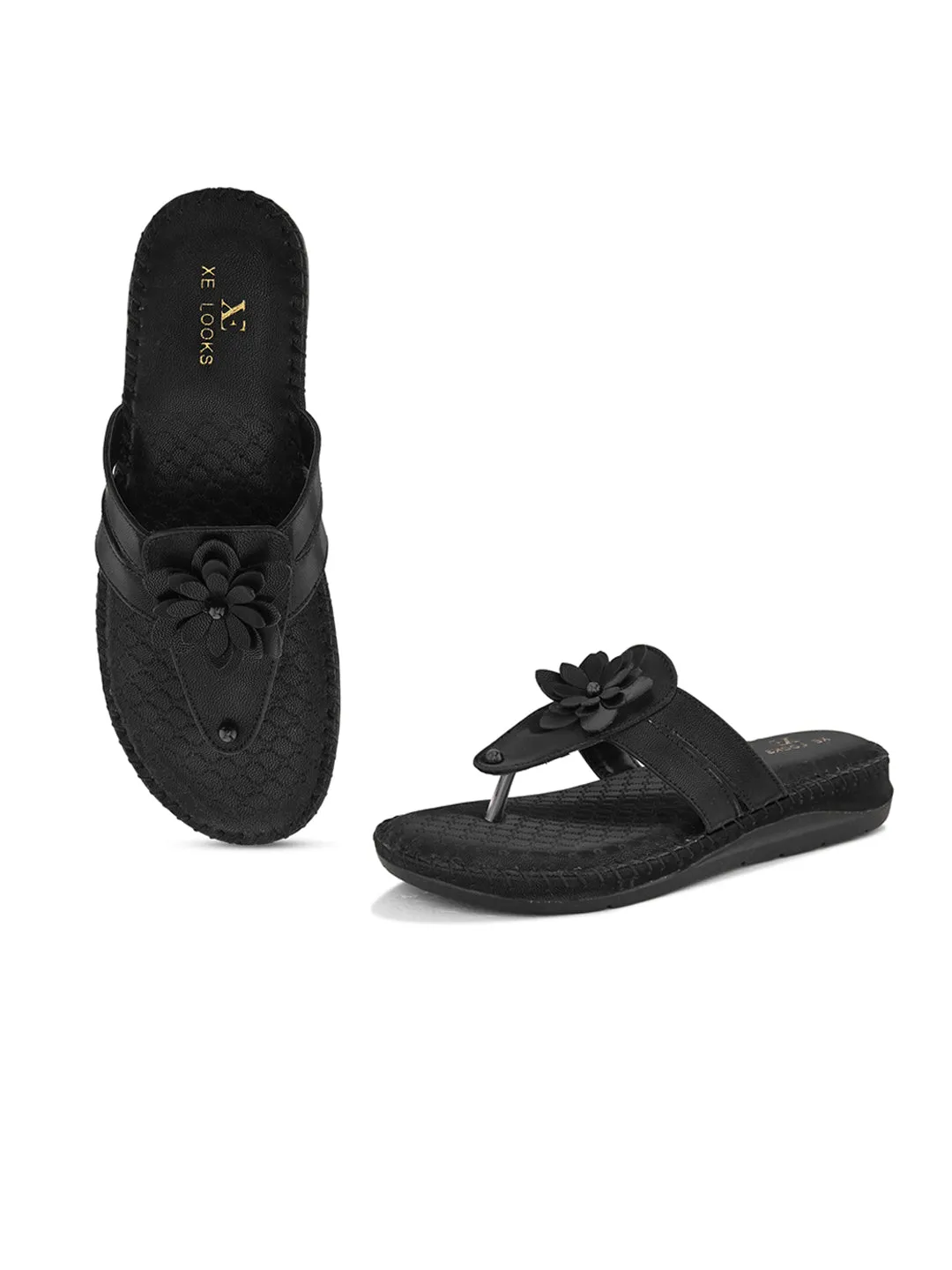 Orthopedic Flat Slippers - Flower Embellishment Flats