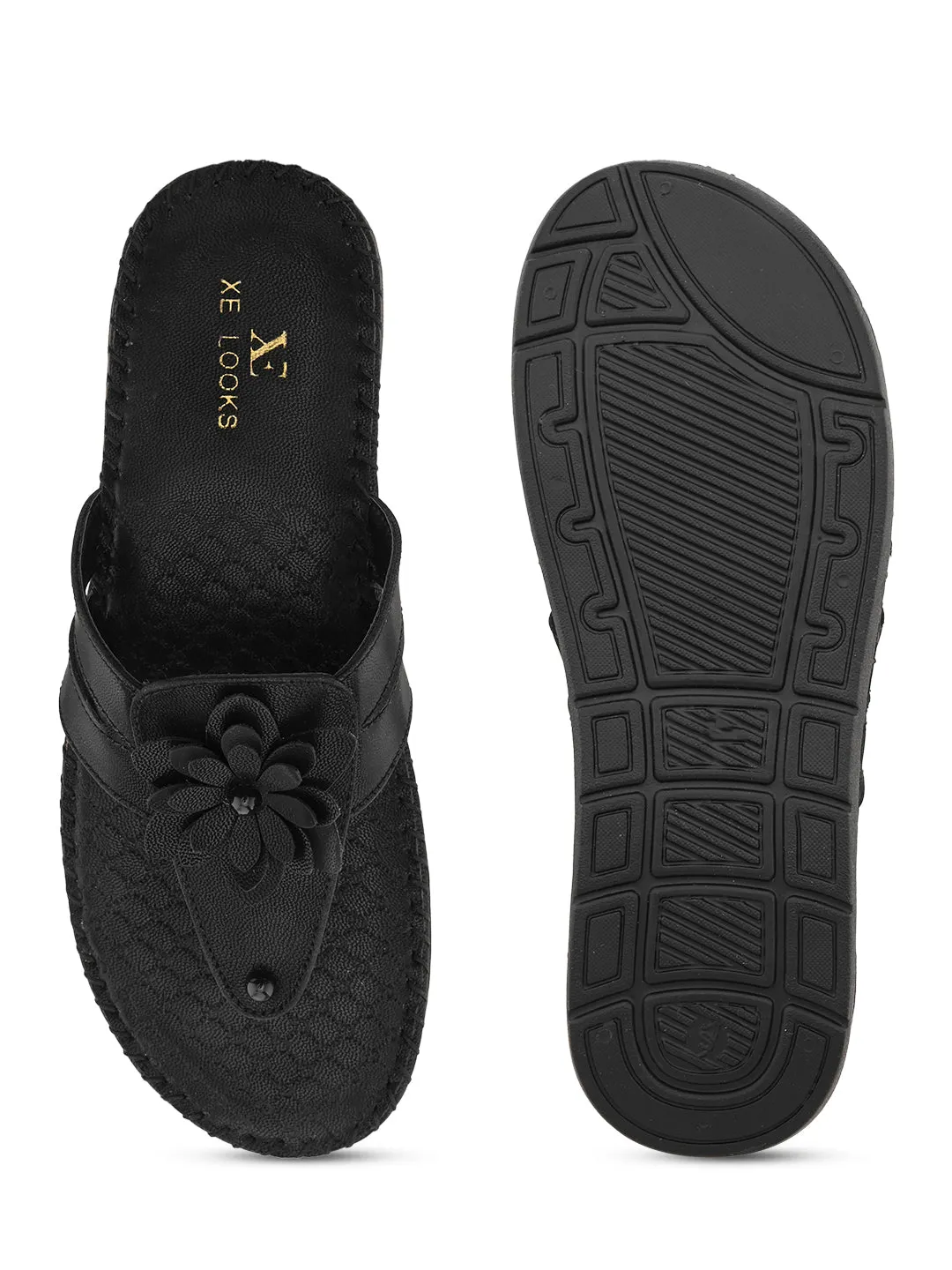 Orthopedic Flat Slippers - Flower Embellishment Flats