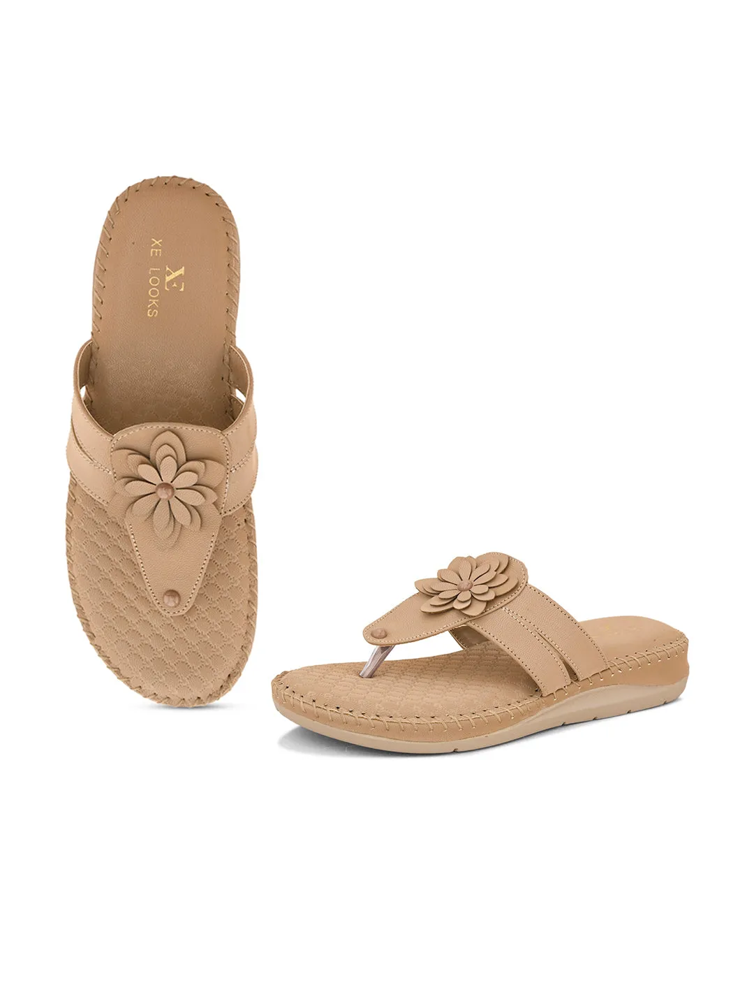 Orthopedic Flat Slippers - Flower Embellishment Flats