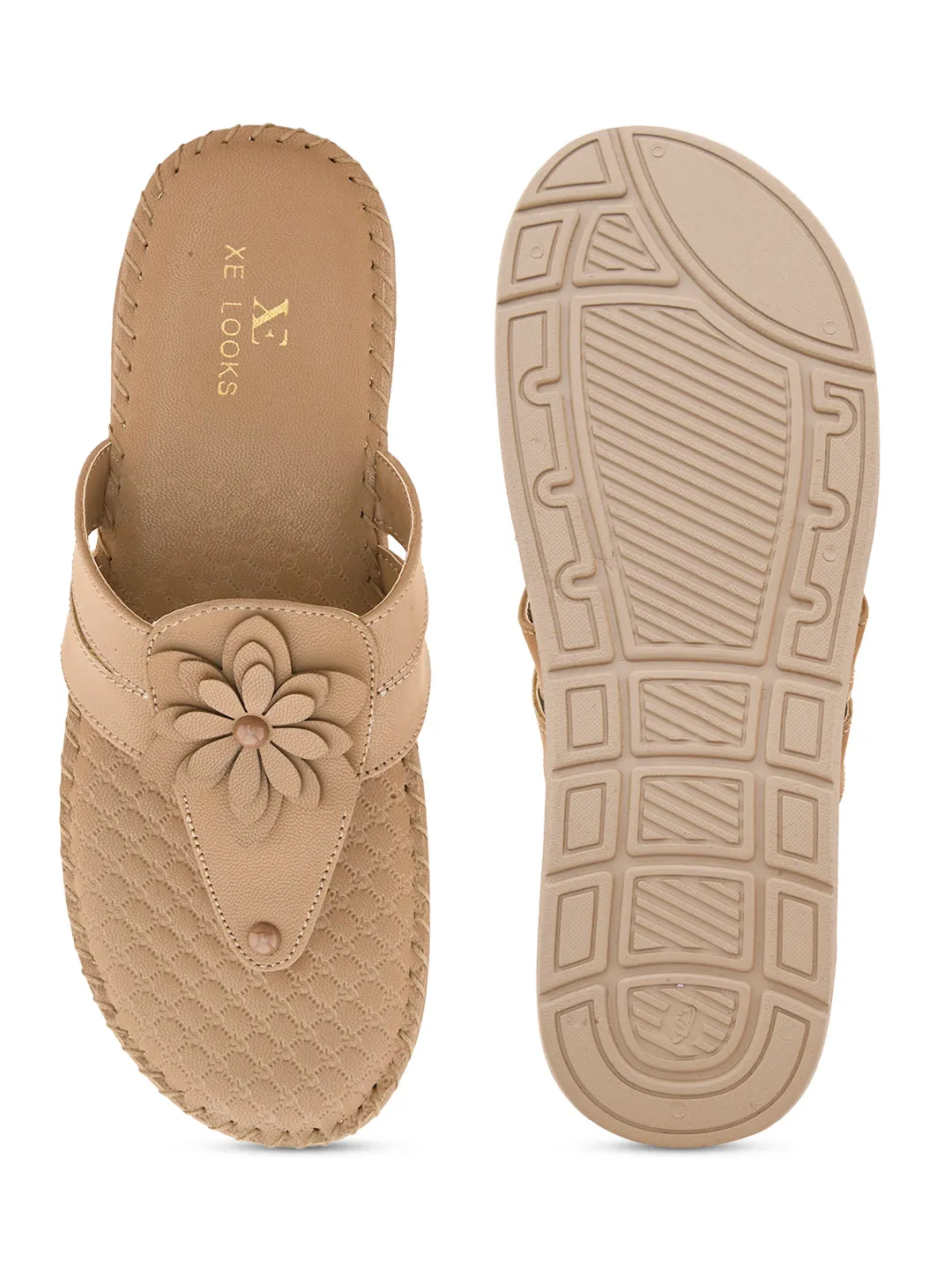 Orthopedic Flat Slippers - Flower Embellishment Flats