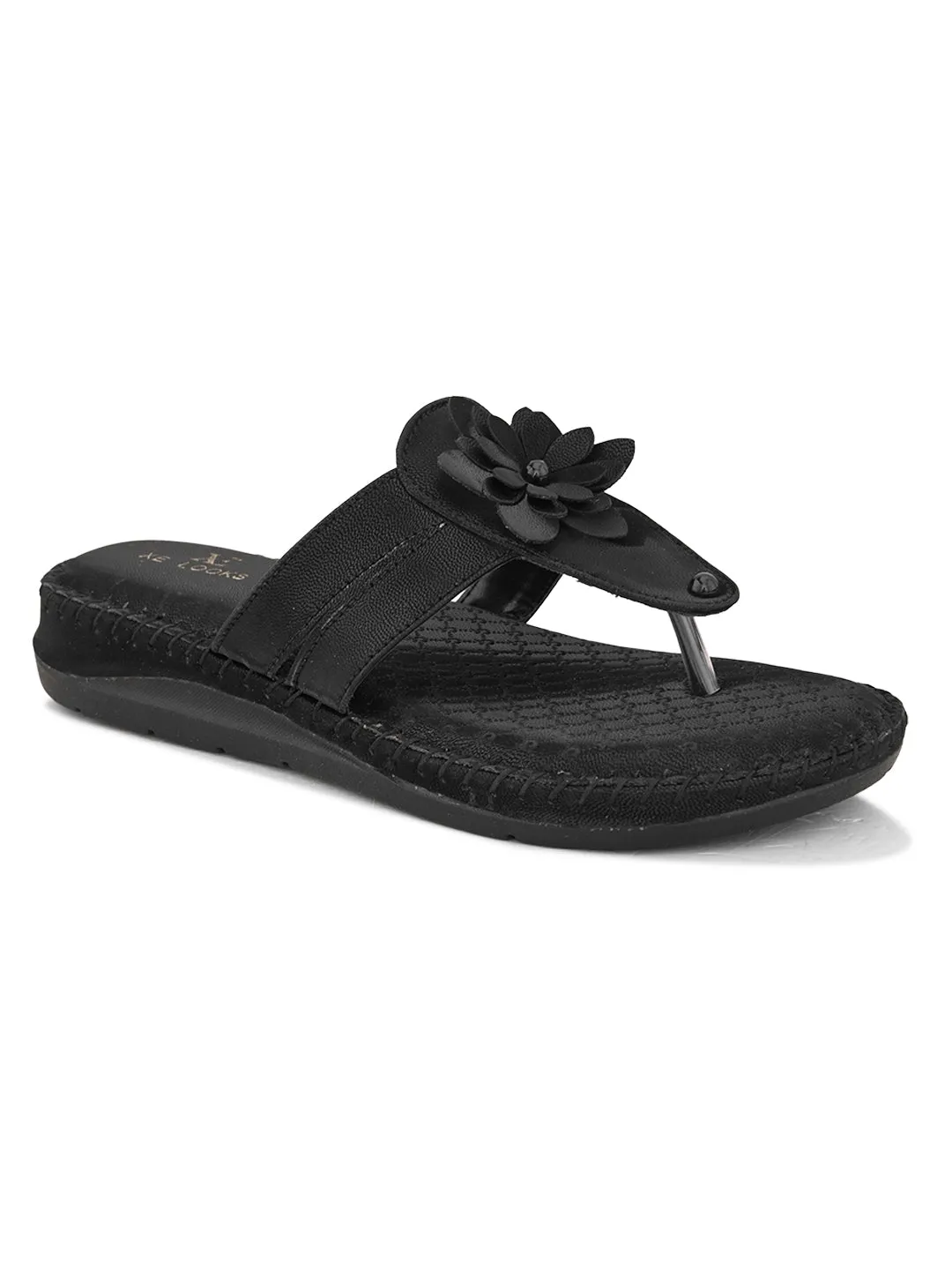 Orthopedic Flat Slippers - Flower Embellishment Flats