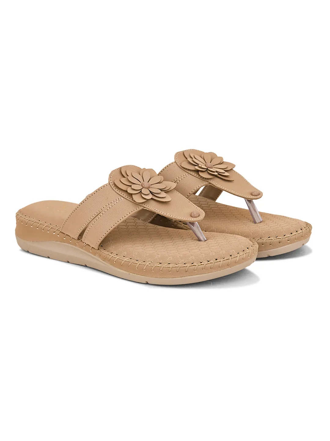Orthopedic Flat Slippers - Flower Embellishment Flats