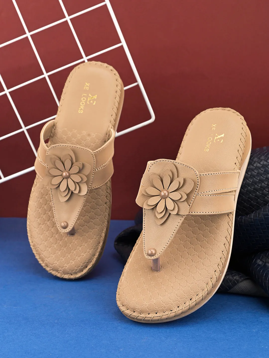 Orthopedic Flat Slippers - Flower Embellishment Flats