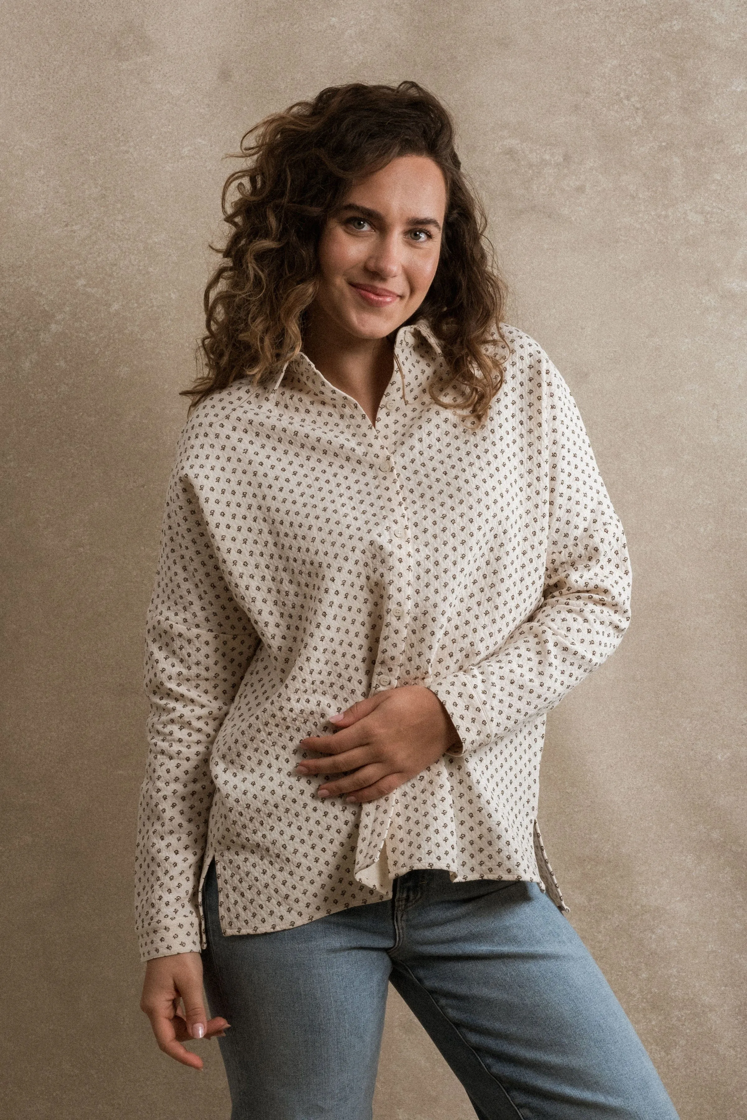 Perth Button Down - Cream Floral