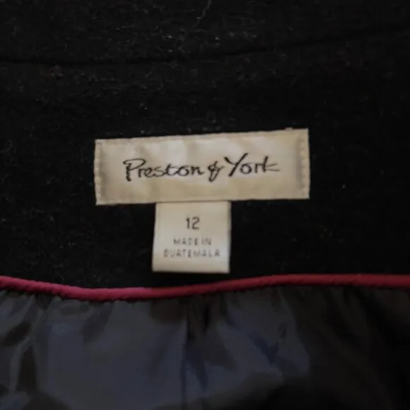 Preston &amp; York Wool Trench Coat with Hot Pink Lining Trim NWOT sz 12