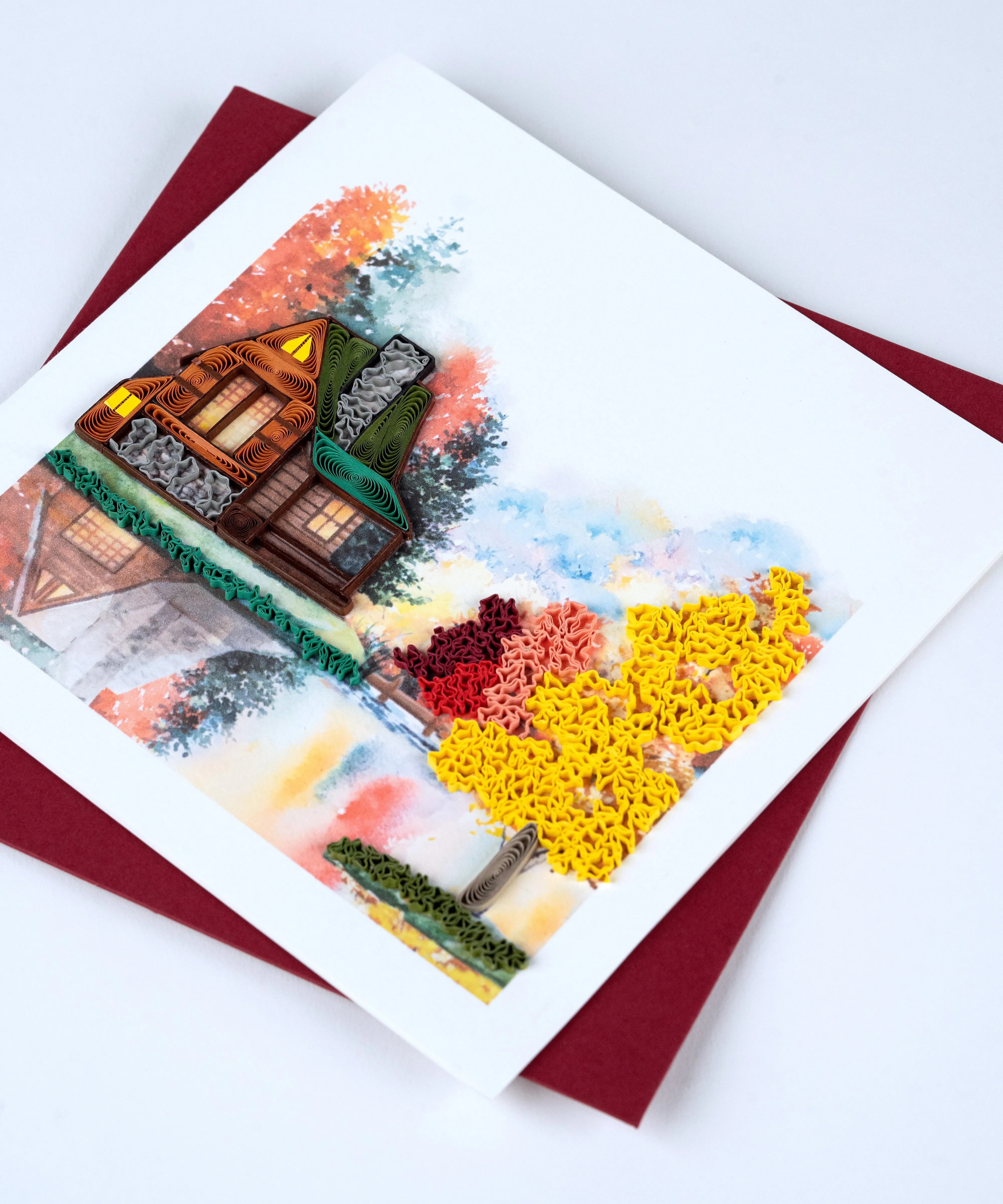 Quilled Cozy Autumn Cabin Greeting Card