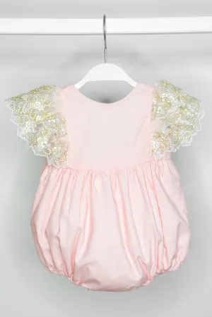 "Alya" Pink Gold Lace Sleeve Romper