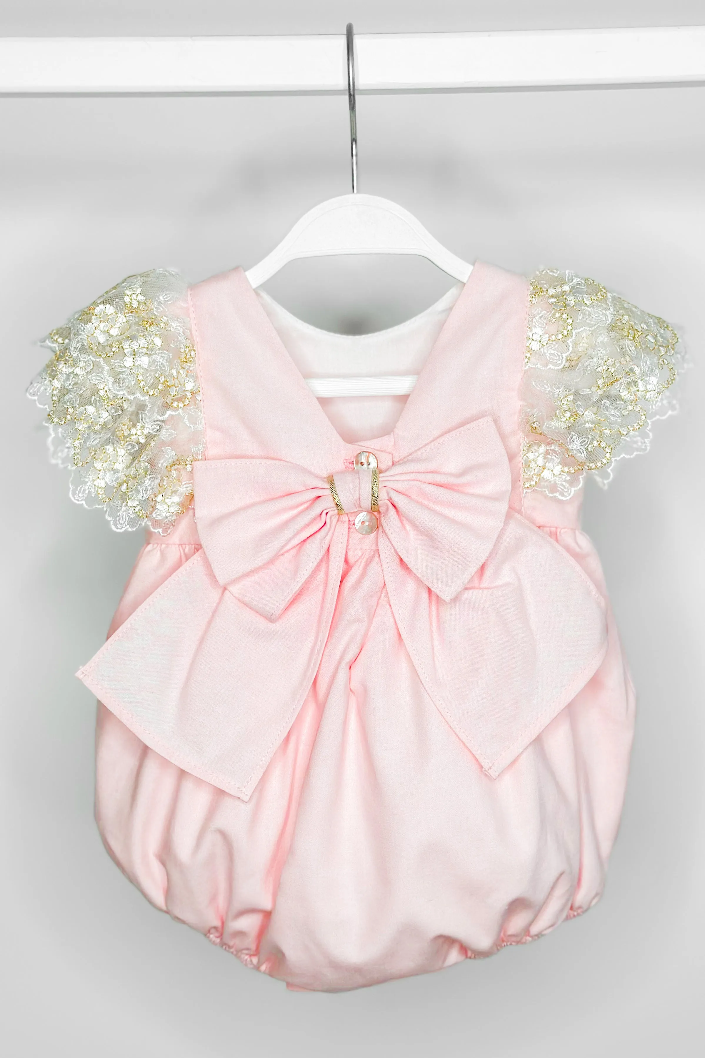 "Alya" Pink Gold Lace Sleeve Romper