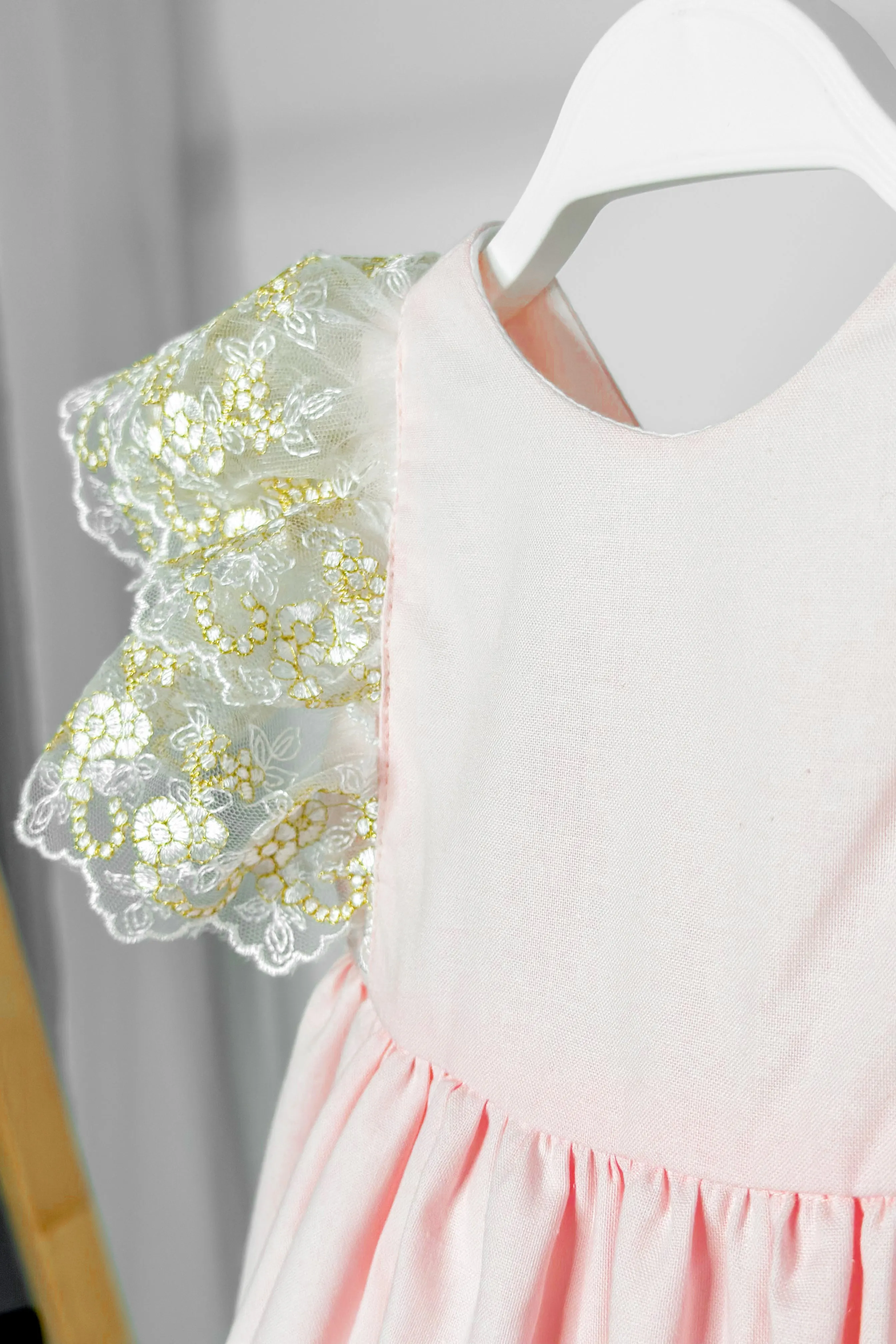 "Alya" Pink Gold Lace Sleeve Romper