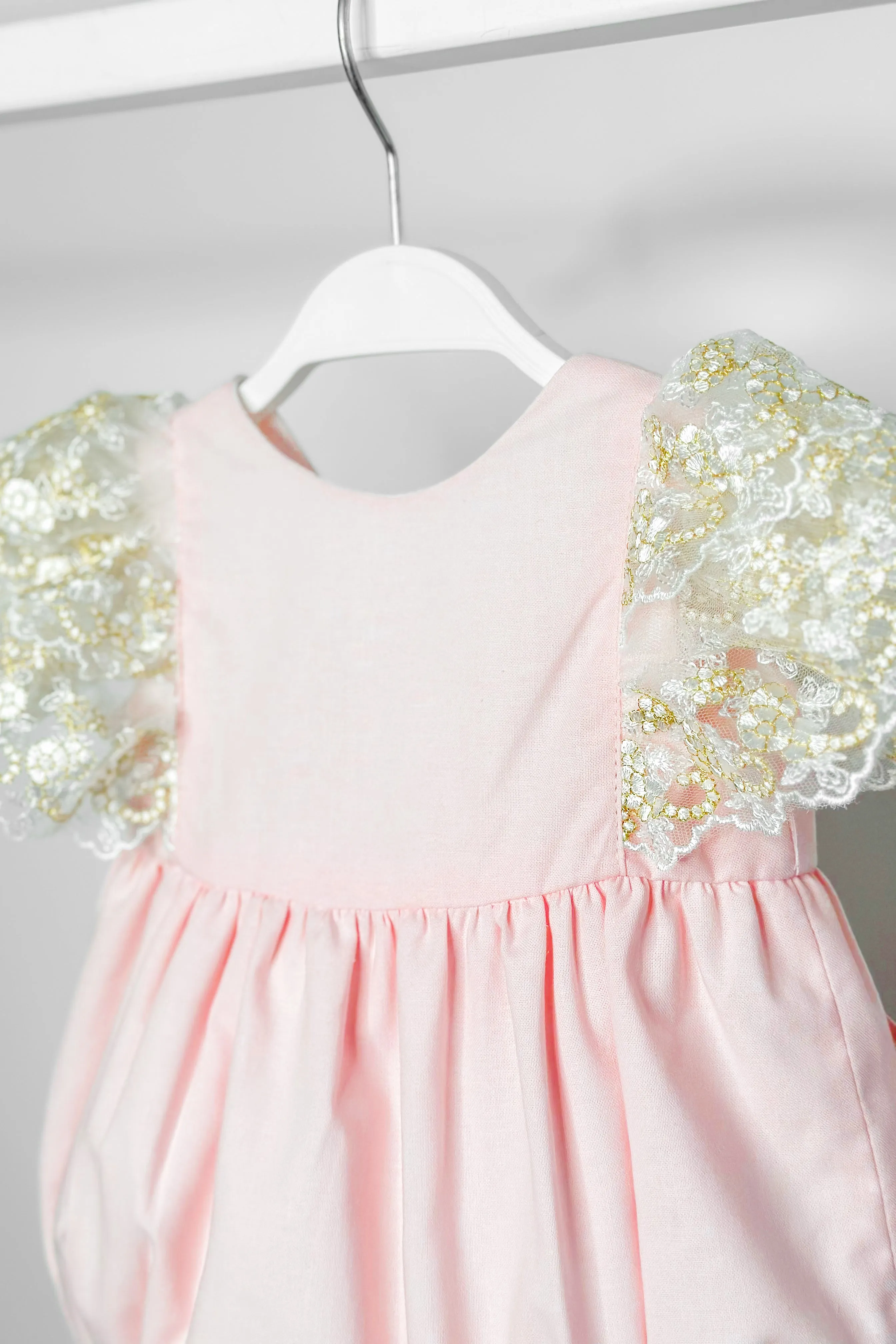 "Alya" Pink Gold Lace Sleeve Romper