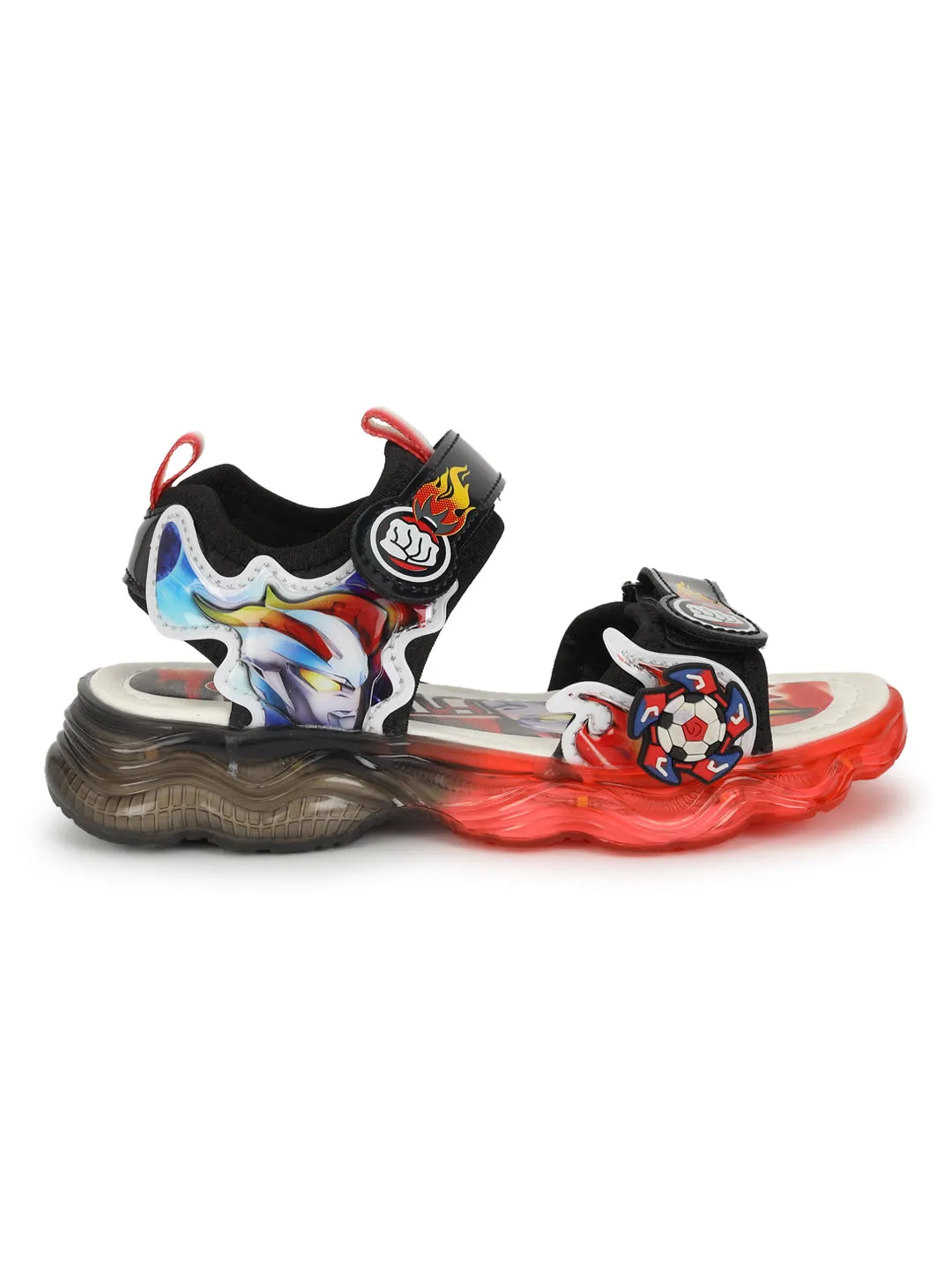 Red PU Velcro With LED Lights Sandals For Kids-Unisex (TC-211-RED)