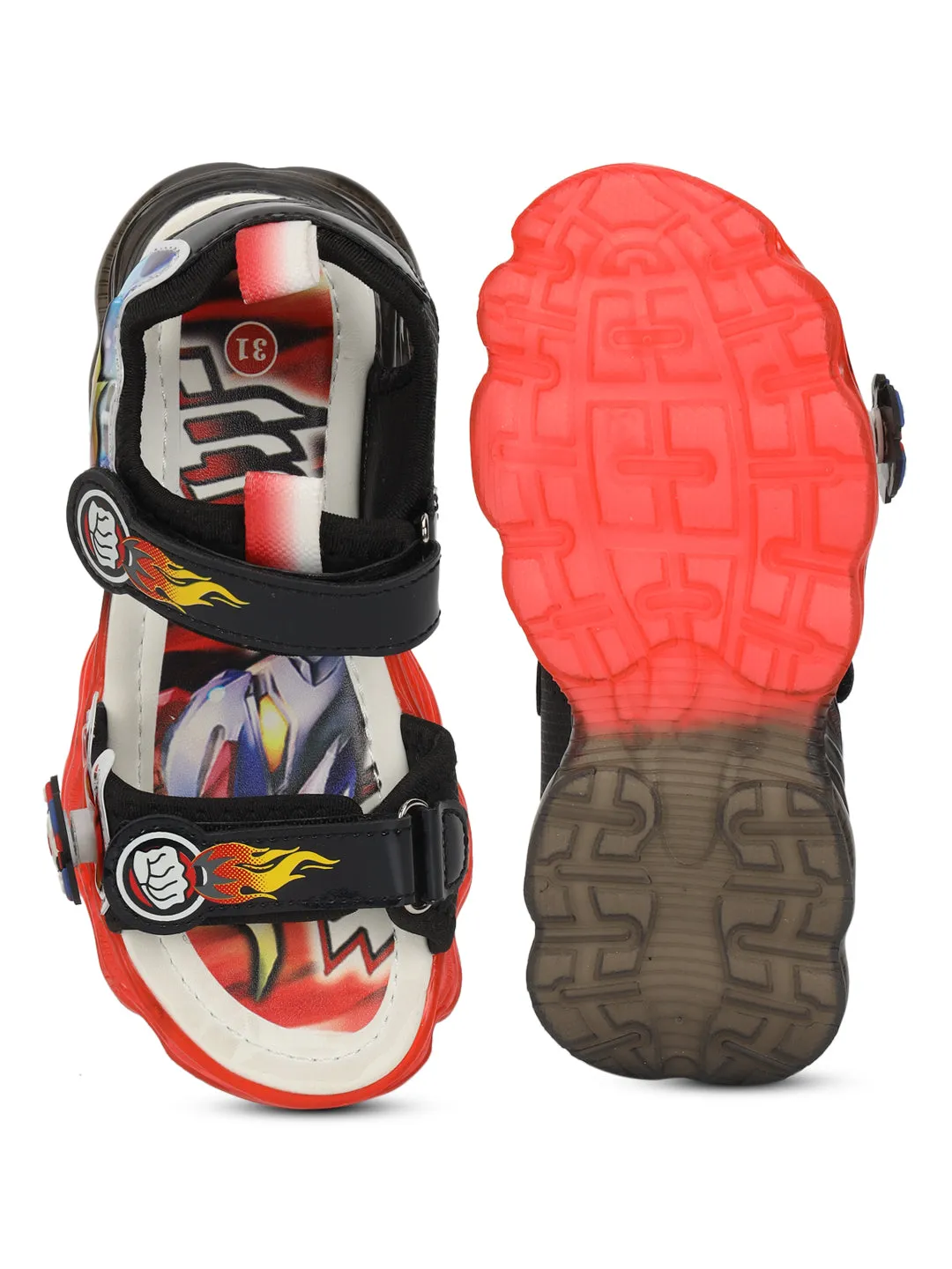 Red PU Velcro With LED Lights Sandals For Kids-Unisex (TC-211-RED)